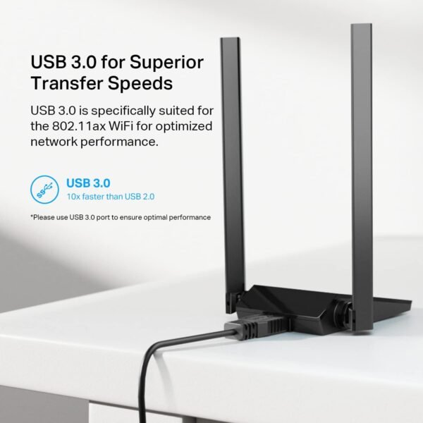 61kYC6S02SL._AC_SL1500_.jpg TP-Link WiFi 6 USB Adapter for Desktop PC - (Archer TX20U Plus) AX1800 Wireless Network Adapter with 2.4GHz, 5GHz, High Gain Dual Band 5dBi Antenna, WPA3, Supports Windows 11/10