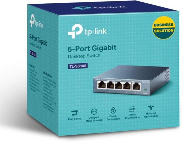 TP-Link TL-SG105, 5 Port Gigabit Unmanaged Ethernet Switch, Network Hub, Ethernet Splitter, Plug & Play, Fanless Metal Design, Shielded Ports, Traffic Optimization,Navy Blue