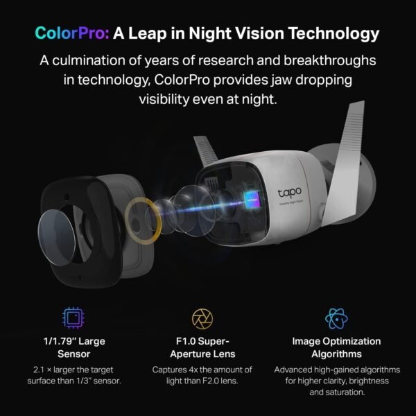 61xJXYvxJ3L._AC_SL1500_.jpg Tapo TP-Link ColorPro Wi-Fi Outdoor Camera | Plug-in | Daylight Clarity at Night | 2K QHD | Person/Pet/Vehicle Detection | Local/Cloud Storage | 127° FOV | Built-in Siren C325WB