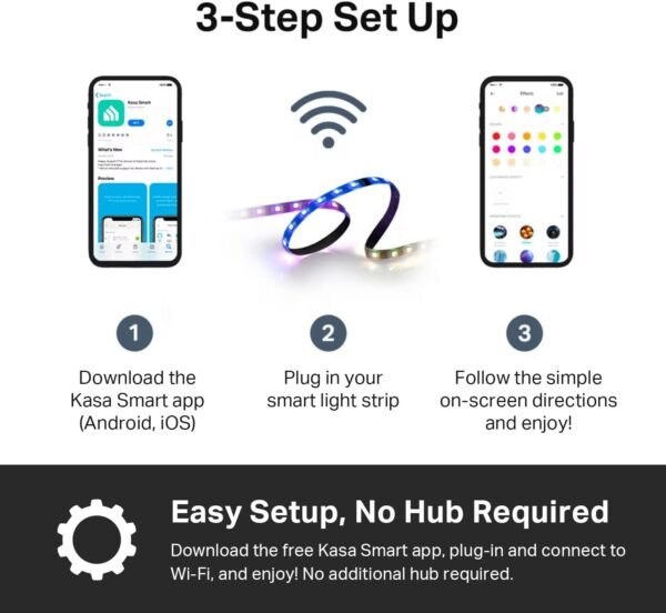 61yEVLRpXYL._AC_SL1500_.jpg Kasa Smart LED Light Strip, 50 Color Zones RGBIC, 16.4ft Wi-Fi LED Strip Works w/ Alexa, Google Home & SmartThings, High Brightness, 16M Colors, PU Coating, Trimmable, 2 Yr Warranty (KL420L5)