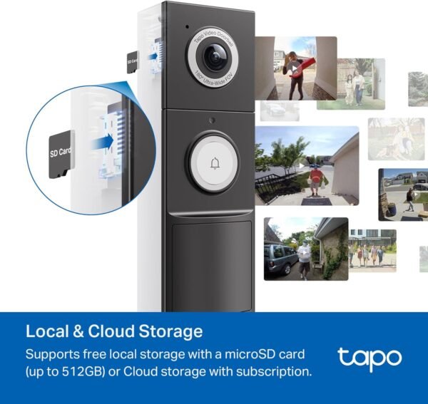 TP-Link Tapo Smart Video Doorbell Camera with Chime, Battery or Wired, 2K QHD Color Night Vison, No Monthly Fee, 180° Ultra-Wide Head-to-Toe View, Ring Call, Free AI Detection, Local Storage (D225)