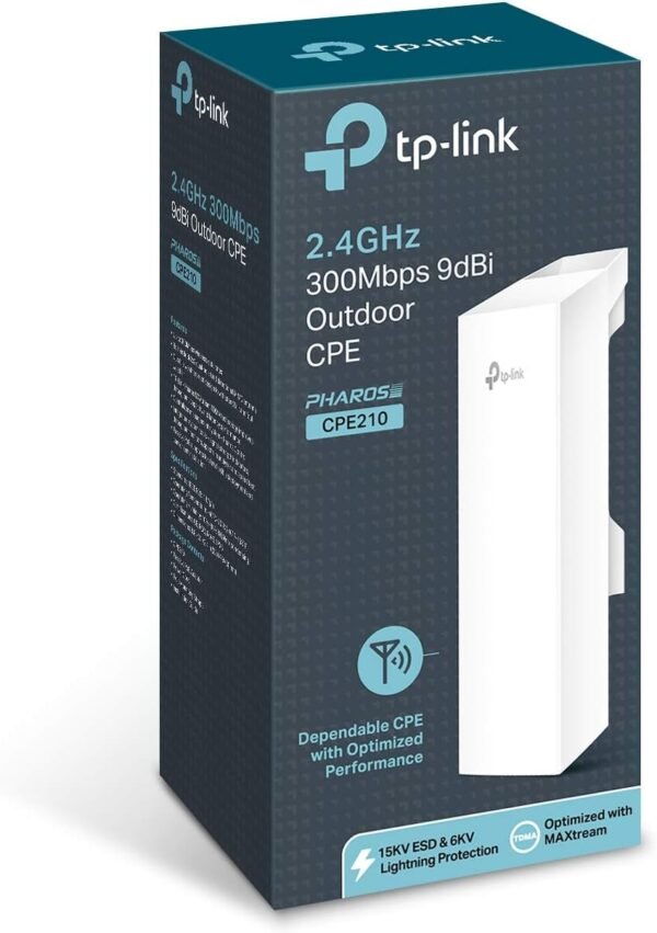 TP-Link 2.4GHz N300 Long Range Outdoor CPE for PtP and PtMP Transmission | Point to Point Wireless Bridge | 9dBi, 5km+ | Passive PoE Powered w/ Free PoE Injector | Pharos Control (CPE210)