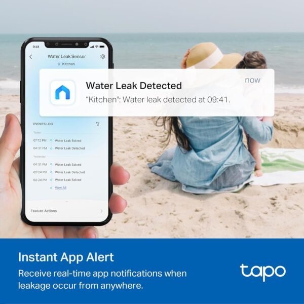 TP-Link Smart Water Leak Detector, Wi-Fi with Rapid Dripping Detection, 90dB Adjustable Alarm, App Alerts, Compatible with Alexa and Google Home