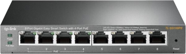 TP-Link TL-SG108PE, 8 Port Gigabit PoE Switch, Easy Smart Managed, 4 PoE+ Ports 64W, Plug & Play, Sturdy Metal w/ Shielded Ports, Fanless, QoS, Vlan & IGMP