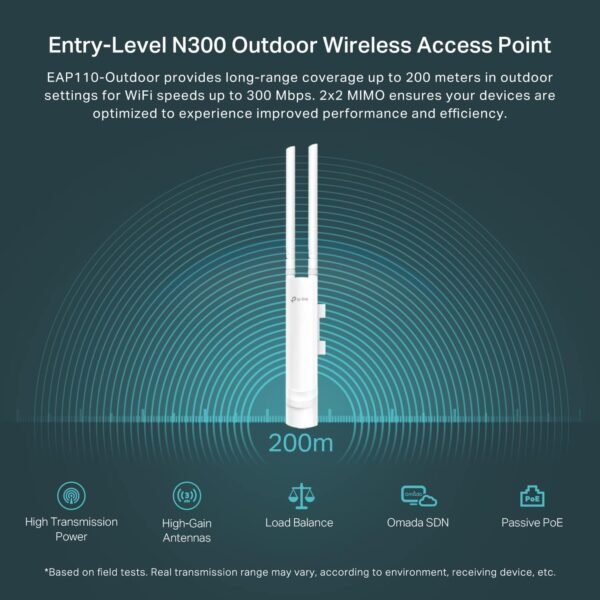TP-Link EAP110-Outdoor V3 | Omada N300 Wireless Outdoor Access Point | WiFi Coverage up to 200 meters| Passive PoE w/ Free PoE Injector | SDN Integrated | Cloud Access & Omada App