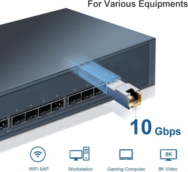 10GBASE-T SFP+ to RJ45 Module, 10Gb Ethernet Copper RJ-45, 10gbe Gigabit Mini gbic Computer Networking Transceiver Compatible with Brocade 10G-SFPP-T, up to 30-Meter
