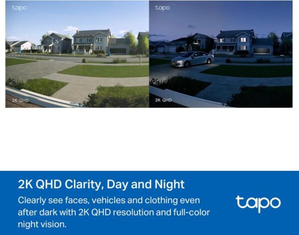 TP-Link Tapo Smart Video Doorbell Camera with Chime, Battery or Wired, 2K QHD Color Night Vison, No Monthly Fee, 180° Ultra-Wide Head-to-Toe View, Ring Call, Free AI Detection, Local Storage (D225)