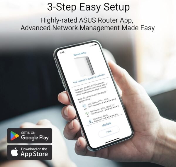 ASUS ZenWiFi BT10 Tri-Band WiFi 7 Mesh, 18 Gbps, 3000 sq.ft (1pk), Dual 10G Ports, Security and Parental Controls Included, Smart Home Master SSIDs, 4G & 5G Mobile Tethering