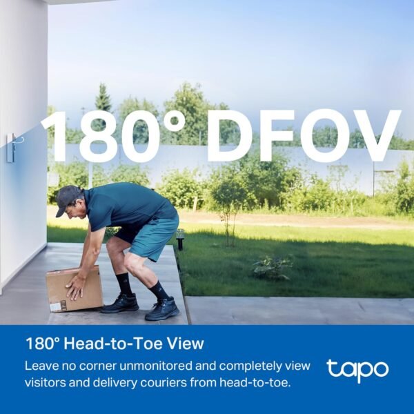 TP-Link Tapo Smart Video Doorbell Camera with Chime, Battery or Wired, 2K QHD Color Night Vison, No Monthly Fee, 180° Ultra-Wide Head-to-Toe View, Ring Call, Free AI Detection, Local Storage (D225)