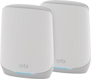 NETGEAR Orbi Whole Home Tri-Band WiFi 6 Mesh Network System NETGEAR Orbi Whole Home Tri-Band WiFi 6 Mesh Network System (RBK752P) – Router with 1 Satellite Extender, Security Features, Coverage up to 5,000 sq. ft., 75 Devices, AX5200 802.11ax (Up to 5.2Gbps)