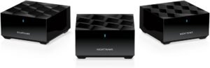 NETGEAR Nighthawk Tri-Band Whole Home Mesh WiFi 6 System (MK73S) NETGEAR Nighthawk Tri-Band Whole Home Mesh WiFi 6 System (MK73S) – Router + 2 Satellite Extenders - 3Gbps Speed - Coverage up to 4,500 sq. ft., 25 Devices - Includes 1-Year Armor – AX3000 802.11ax
