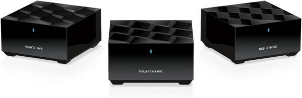 NETGEAR Nighthawk Tri-Band Whole Home Mesh WiFi 6 System (MK73S) NETGEAR Nighthawk Tri-Band Whole Home Mesh WiFi 6 System (MK73S) – Router + 2 Satellite Extenders - 3Gbps Speed - Coverage up to 4,500 sq. ft., 25 Devices - Includes 1-Year Armor – AX3000 802.11ax