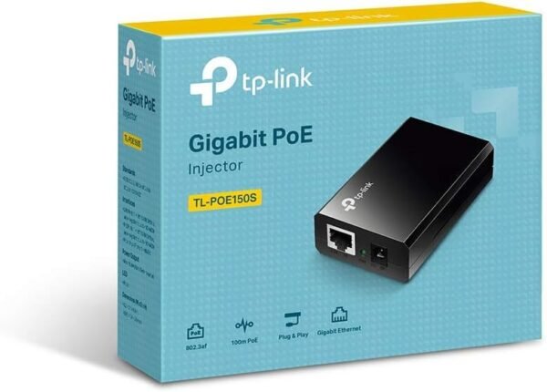 TP-LINK 802.3af Gigabit PoE Injector | Convert Non-PoE to PoE Adapter | Auto Detects the Required Power, up to 15.4W | Plug & Play | Distance Up to 100 meters (328 ft.) | Black (TL-PoE150S)