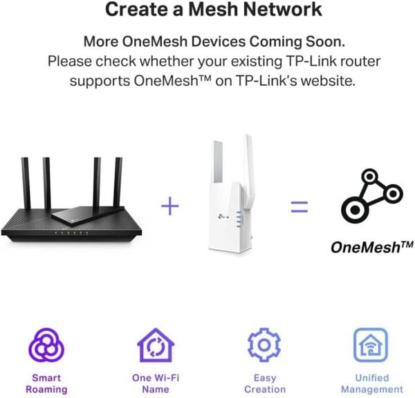 TP-Link AX1800 WiFi 6 Extender(RE605X)-Internet Booster, Covers up to 1500 sq.ft and 30 Devices,Dual Band Repeater up to 1.8Gbps Speed, AP Mode, Gigabit Port (Renewed)