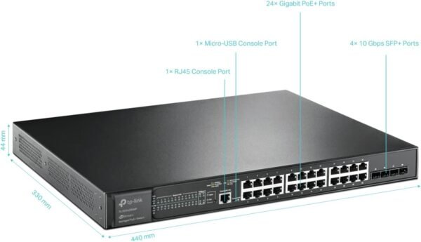 TP-Link TL-SG3428XMP | Jetstream 24 Port Gigabit Smart Managed L2+ PoE switch | 24 PoE+ Port @384W, 4 * 10GE SFP+ Slots | Support Omada SDN | IPv6 and Static Routing