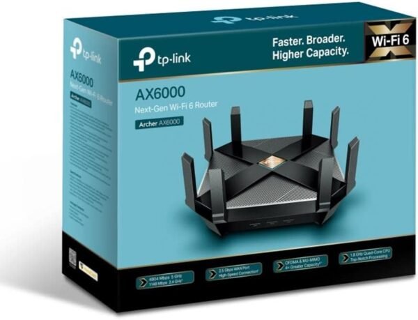 51AJItBrv7L._AC_SL1000_.jpg TP-Link AX6000 WiFi 6 Router(Archer AX6000) -802.11ax Wireless 8-Stream Gaming Router, 2.5G WAN, 8 Gigabit LAN Ports, MU-MIMO, 1.8GHz Quad-Core CPU
