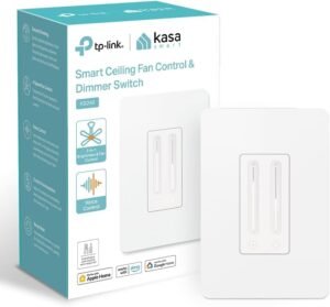 Kasa Smart Ceiling Fan Control & Dimmer Switch | Adjustable Kasa Smart Ceiling Fan Control & Dimmer Switch | Adjustable 4-Speed Fan & Brightness Control | Works w/Apple HomeKit, Alexa & Google Home | 2.4G Wi-Fi Only, Single Pole, Neutral Wire Required | KS240