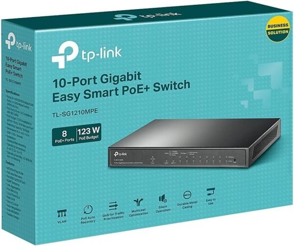 TP-Link TL-SG1210MPE | 8 Port Gigabit PoE Switch | Easy Smart Managed | 8 PoE+ Ports @123W, w/ 2 Uplink Gigabit Ports + 1 Combo SFP Slot | 3 Year Manufacturer Warranty | QoS, Vlan, IGMP & LAG