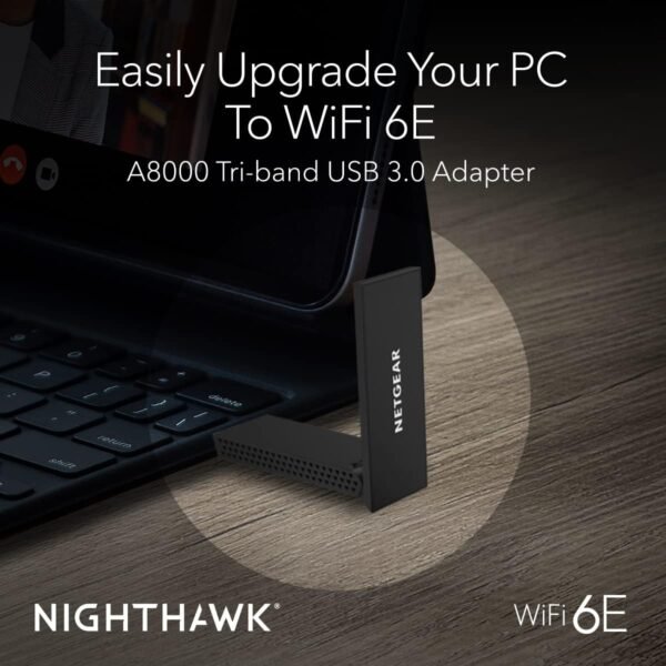 61CJQt8uGFL._AC_SL1200_.jpg NETGEAR Nighthawk WiFi 6 or 6E USB 3.0 Adapter (A8000) - AXE3000 Tri-Band Wireless Gigabit Speed (Up to 3Gbps) - New 6GHz Band – Works with Any Router Or Mesh System - for Windows PC