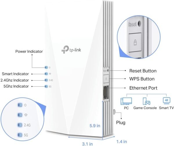 TP-Link AX1500 WiFi Extender Internet Booster(RE500X), WiFi 6 Range Extender Covers up to 1500 sq.ft and 25 Devices,Dual Band, AP Mode w/Gigabit Port, APP Setup, OneMesh Compatible (Renewed)