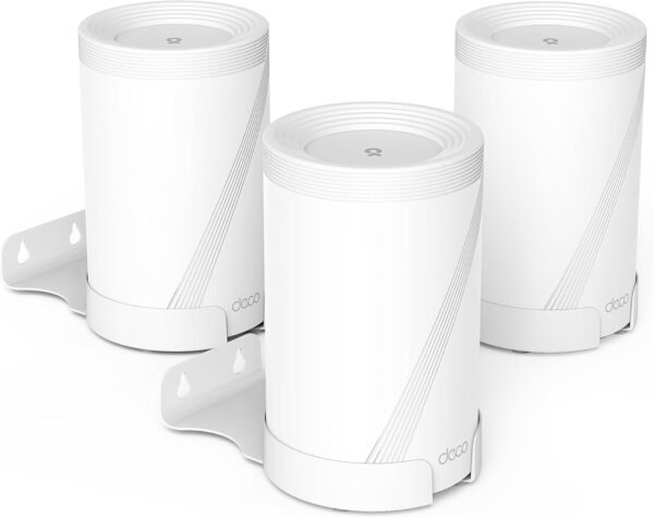 Wall Mount for TP-Link Deco BE63/ BE65/BE10000/BE11000 Mesh Wi-Fi 7 System, Saving Space Aluminum Alloy Wall Hanging Bracket Holder with Cable Storage Rack, Easy Installation (White-3Pack)
