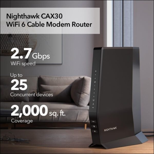 61NGXK4GGgL._AC_SL1200_.jpg NETGEAR Nighthawk Modem Router Combo (CAX30) DOCSIS 3.1 Cable Modem and WiFi 6 Router - AX2700 2.7 Gbps - Compatible with Xfinity, Spectrum, Cox, and More - Gigabit Wireless Internet