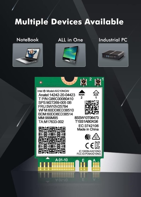 WiFi 6E Wireless Card Intel AX210 NGW Bluetooth 5.3 Tri-Band 5400Mbps Network Adapter for Laptop Support Windows 10/11 (64bit) M.2/NGFF