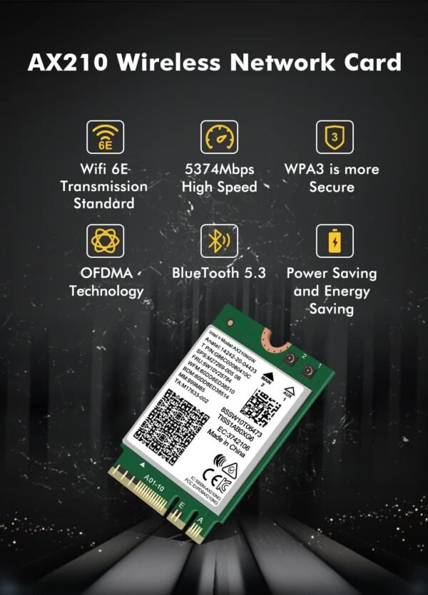 WiFi 6E Wireless Card Intel AX210 NGW Bluetooth 5.3 Tri-Band 5400Mbps Network Adapter for Laptop Support Windows 10/11 (64bit) M.2/NGFF