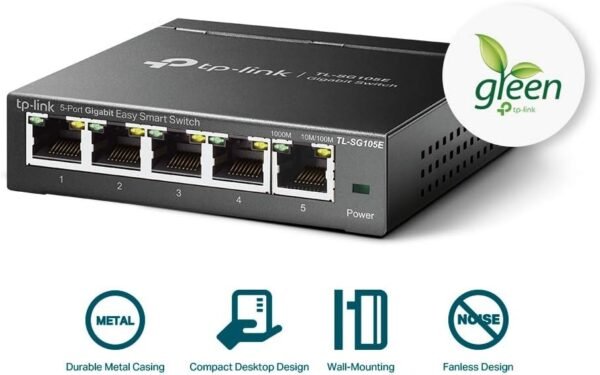 61UepG33QXL._AC_SL1000_.jpg TP-Link 5-Port Gigabit Ethernet Easy Smart Switch | Unmanaged Pro | Plug and Play | Desktop | Sturdy Metal w/Shielded Ports | Limited Lifetime Replacement (TL-SG105E), Black…