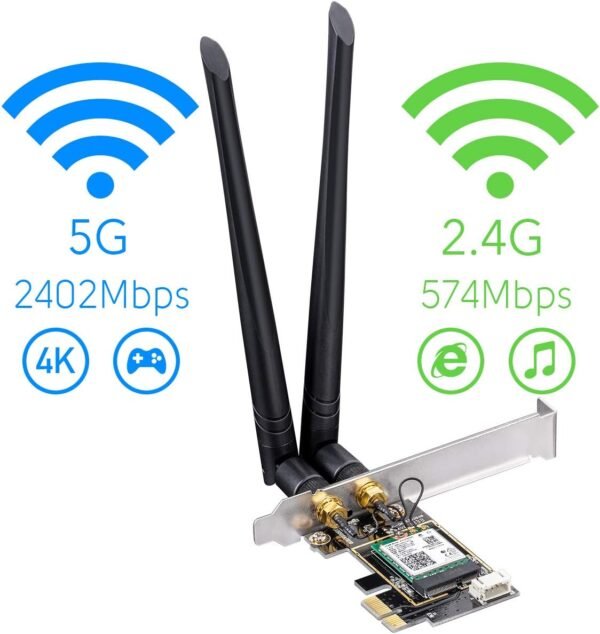 61VndjTXPRL._AC_SL1200_.jpg Cudy New AX3000 Wireless WiFi 6 PCIe Card for PC, Bluetooth 5.2, AX200, 3000Mbps WiFi 6 Speed, 802.11ax/ac/a/b/g/n, Windows 11, 10, WE3000