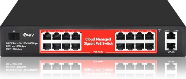 STEAMEMO 16 Port Gigabit PoE Switch, Smart Managed Gigabit Ethernet STEAMEMO 16 Port Gigabit PoE Switch, Smart Managed Gigabit Ethernet Switch, 16 PoE+ Ports@240W, Plug and Play, Vlan, Fanless, Desktop or Rackmount, Overload Protection w/ Port