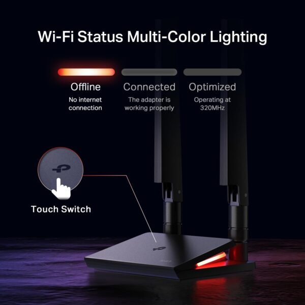 TP-Link WiFi 7 BE9300 PCIe WiFi Card for Desktop PC(Archer TBE550E), Tri-Band Wireless Adapter, Bluetooth 5.4, Multicolor Status LED, Supports AMD/Intel Motherboard, Not Compatible with Windows 10