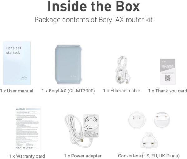 61f1TbHQZiL._AC_SL1500_.jpg GL.iNet GL-MT3000 (Beryl AX) Portable Travel Router, Pocket-Sized Wi-Fi 6 Wireless Travel Gigabit Router, with OpenVPN & Wireguard for Public & Hotel Wi-Fi Use, Suitable for Cruise/RV/Airplane/Hotel