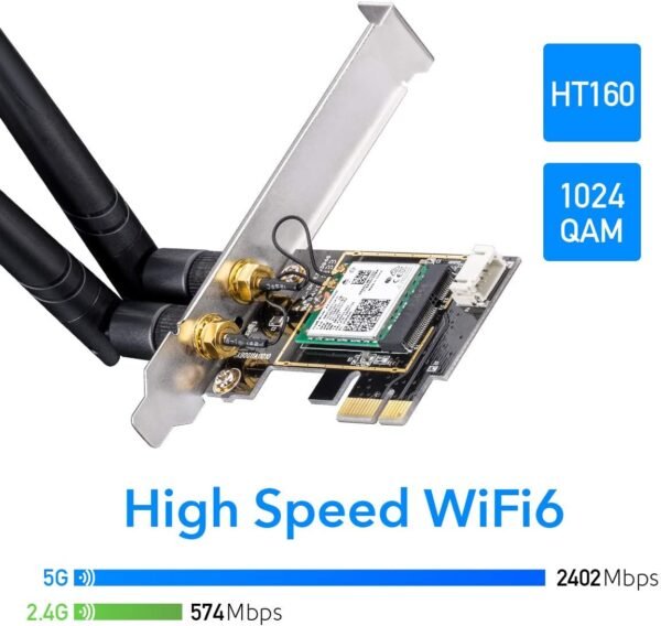 61gZ5NSr01L._AC_SL1200_.jpg Cudy New AX3000 Wireless WiFi 6 PCIe Card for PC, Bluetooth 5.2, AX200, 3000Mbps WiFi 6 Speed, 802.11ax/ac/a/b/g/n, Windows 11, 10, WE3000