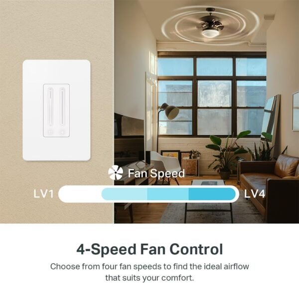 61hops3UINL._AC_SL1000_.jpg Kasa Smart Ceiling Fan Control & Dimmer Switch | Adjustable 4-Speed Fan & Brightness Control | Works w/Apple HomeKit, Alexa & Google Home | 2.4G Wi-Fi Only, Single Pole, Neutral Wire Required | KS240