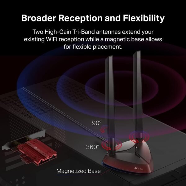 61oI6VEap4L._AC_SL1500_.jpg TP-Link WiFi 6E Intel AX210 AXE5400 PCIe WiFi Card for PC Archer TXE75E- Tri Band Wireless Adapter for Desktop PC w/Magnetic Base Dual Antenna, Bluetooth 5.3(USB Port), WPA3, MU-MIMO, OFDMA, 802.11ax