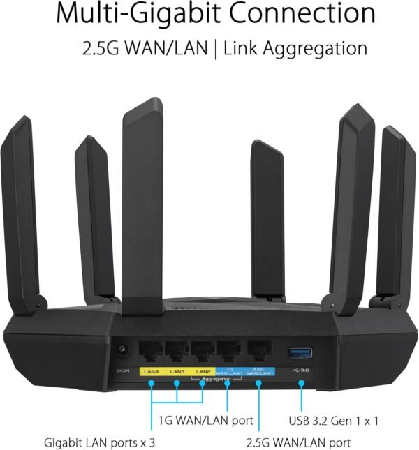 ASUS RT-AXE7800 Tri-band WiFi 6E (802.11ax) Router, 6GHz Band, ASUS Safe Browsing, Upgraded Network Security, Instant Guard, Built-in VPN Features, Parental Controls, 2.5G Port, AiMesh Support