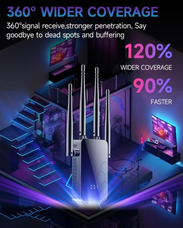 2025 Newest WiFi Extender Internet Booster, 10000 Sq.ft Long Range Repeater Wireless Routers Amplifier, Mesh Wi-Fi 80% Faster | Broader Than Ever, Support More Network Devices at Home, 1-Tap Setup