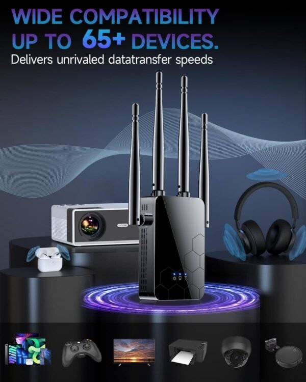 2025 Newest WiFi Extender Internet Booster, 10000 Sq.ft Long Range Repeater Wireless Routers Amplifier, Mesh Wi-Fi 80% Faster | Broader Than Ever, Support More Network Devices at Home, 1-Tap Setup
