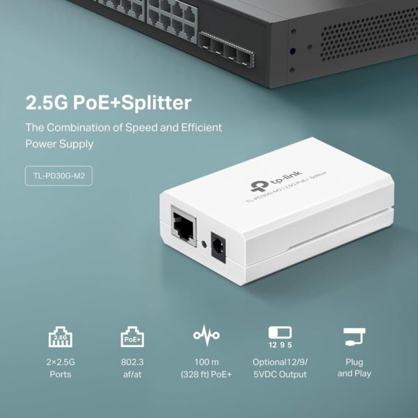 TP-Link TL-PD30G-M2 | 𝟮.𝟱𝗚 𝗣𝗼𝗘+ 𝗦𝗽𝗹𝗶𝘁𝘁𝗲𝗿 IEEE 802.3at/af | PoE to Non-PoE Adapter | Splits Power & Data up to 328ft | Plug & Play | UL Certified | 12V/9V/5V DC Output