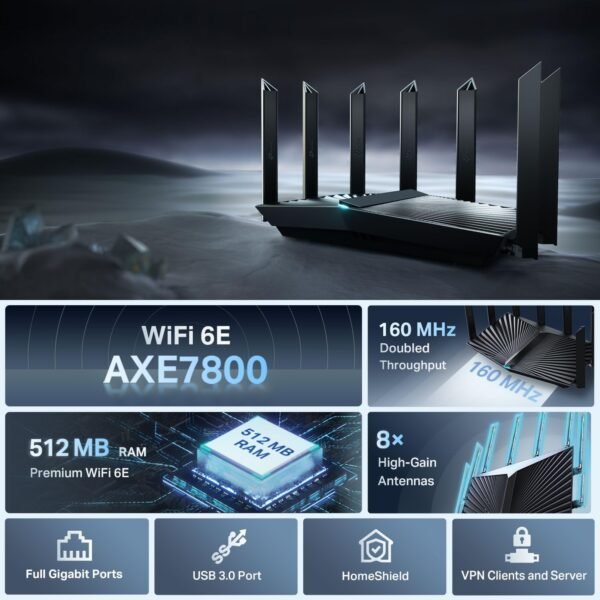 71IWLR0r-NL._AC_SL1500_.jpg TP-Link - Archer AXE7800 Tri-Band Wi-Fi 6E Router - Black (Renewed)