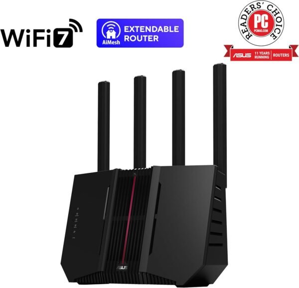 ASUS RT-BE92U BE9700 Tri-Band WiFi 7 Router, Supports New 320MHz Bandwidth & 4096-QAM, MLO, AI WAN Detection, AiMesh Support, Subscription-Free Network Security & Comprehensive VPN Features