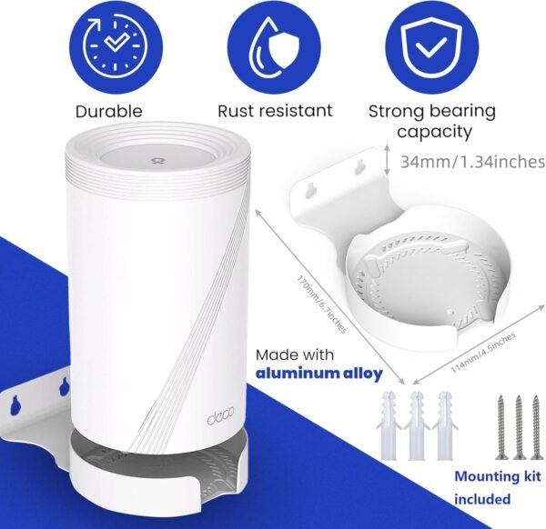 Wall Mount for TP-Link Deco BE63/ BE65/BE10000/BE11000 Mesh Wi-Fi 7 System, Saving Space Aluminum Alloy Wall Hanging Bracket Holder with Cable Storage Rack, Easy Installation (White-3Pack)