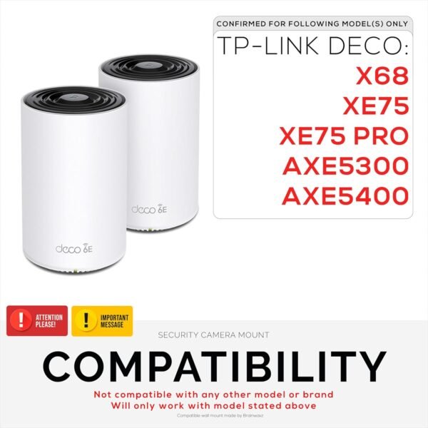 71g1ZZBkkGL._AC_SL1500_.jpg Screwless Wall Mount for TP-Link Deco X68, XE75, XE75 PRO, AXE5300 & AXE5400, Easy to Install, No Mess, Reduce Interference & Increase Range, Stick On Adhesive Bracket, White by Brainwavz