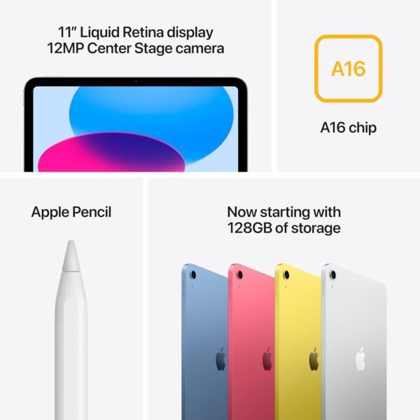Apple iPad 11-inch: A16 chip, 11-inch Model, Liquid Retina Display, 256GB, Wi-Fi 6, 12MP Front/12MP Back Camera, Touch ID, All-Day Battery Life — Blue