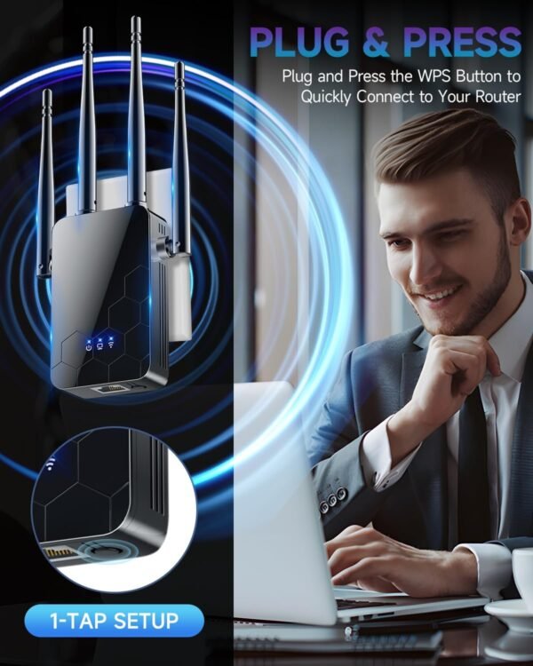 2025 Newest WiFi Extender Internet Booster, 10000 Sq.ft Long Range Repeater Wireless Routers Amplifier, Mesh Wi-Fi 80% Faster | Broader Than Ever, Support More Network Devices at Home, 1-Tap Setup