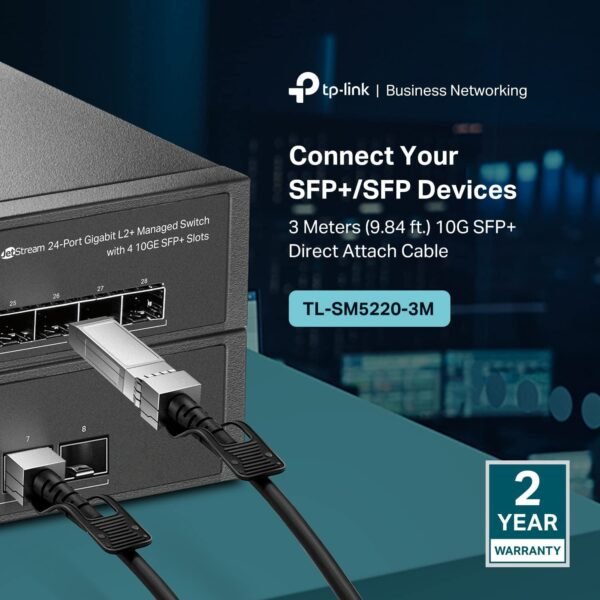 TP-Link TL-SM5220-3M | 3 Meter/ 10 Feet 10G SFP+ Direct Attach Cable (DAC) | Passive Twinax Cable | 10GBASE-CU SFP+ to SFP+ Connector | Plug and Play | LC Duplex Interface