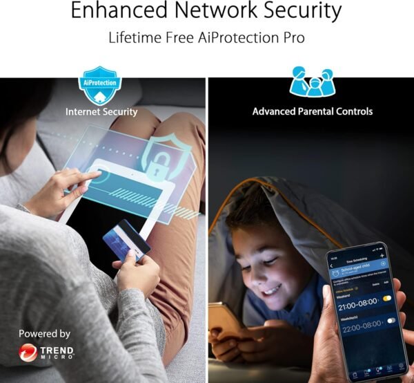 ASUS RT-AXE7800 Tri-band WiFi 6E (802.11ax) Router, 6GHz Band, ASUS Safe Browsing, Upgraded Network Security, Instant Guard, Built-in VPN Features, Parental Controls, 2.5G Port, AiMesh Support