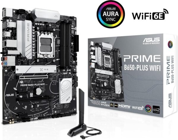 ASUS Prime B650-PLUS WiFi AMD B650 AM5 Ryzen™ Desktop 9000 8000 & 7000 ATX Motherboard, DDR5, PCIe 5.0 M.2, 2.5Gb LAN, WiFi 6E, HDMI™, SATA 6 Gbps, USB Type-C®, BIOS Flashback™, Thunderbolt™ 4 Header