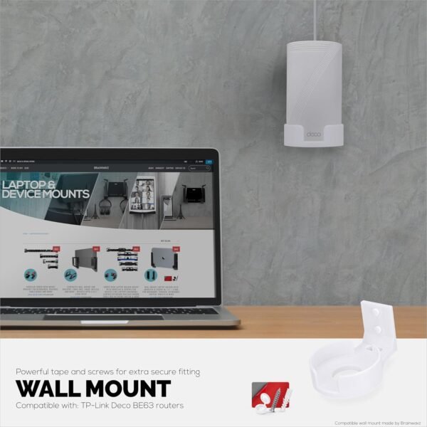 Adhesive Wall Mount for TP Link BE63 (BE1000) WiFi Mesh Router, Easy to Install Holder, Stick On & Screw in Mounting, by Brainwavz